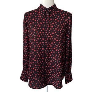 Marks & Spencer black & red star print long sleeved shirt blouse party size 8